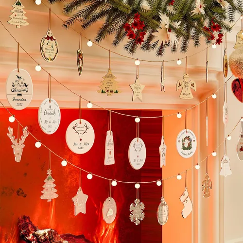 Vista 3 de Bemaystar Adornos de Navidad personalizados con texto fotográfico, adornos personalizados para árbol de Navidad, adorno de fotos, decoración