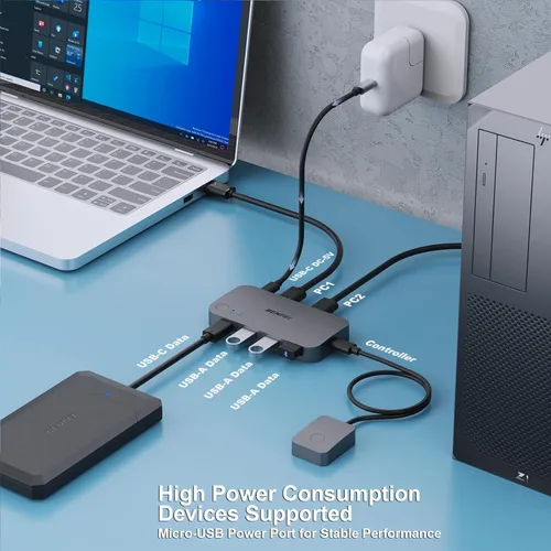 Vista 2 de Interruptor USB 3.0, Conmutador USB 2 Computadoras Comparten 3*USB 3.0 y 1*USB C con Control Remoto para PC Ratón Teclado Impresora Escáner