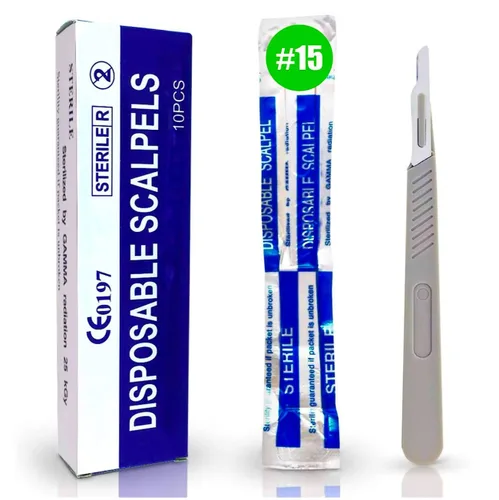 Vista 20 de MedHelp Escalpelos Desechables 10 - Herramienta de Dermaplaning Escalpelos 10 con Mango de Plástico, Hojas de Dermablade de Acero de Alto Carbono