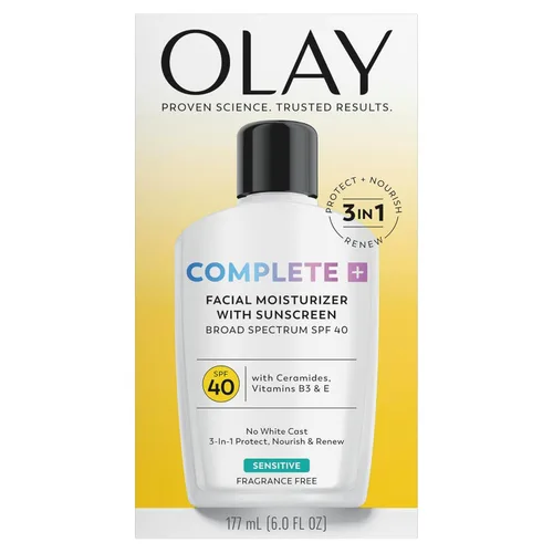 Vista 13 de Olay Complete+ Hidratante Facial con Protector Solar SPF 40, Para Piel Sensible, Protección Solar de Amplio Espectro, Sin Fragancia - Sin Residuo
