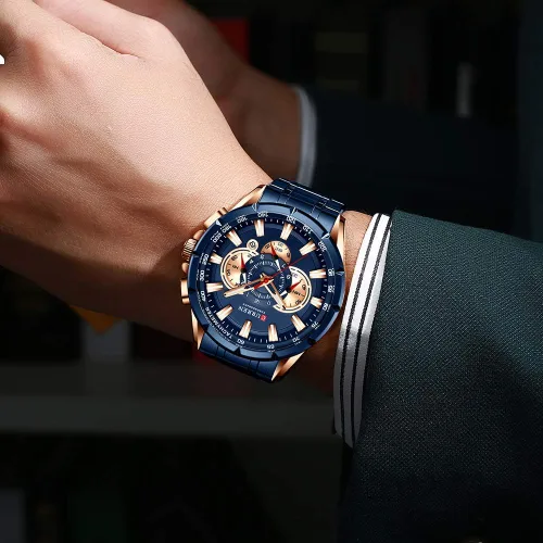 Vista 5 de Causal Sport Cronógrafo Reloj de pulsera de acero inoxidable con esfera grande Relojes de cuarzo con punteros luminosos