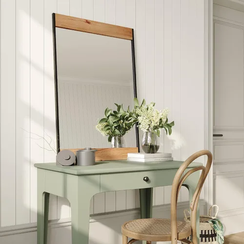Vista 3 de Barnyard Designs Espejo de pared de madera estilo casa de campo de 24 x 36 pulgadas, espejo moderno con marco de metal rústico y madera para tocador