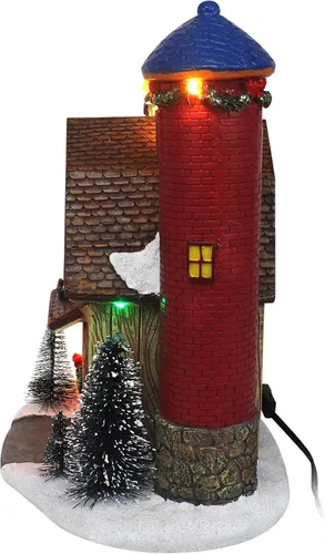 Vista 10 de Torre de reloj de aldea de Navidad, animada aldea musical de nieve de invierno preiluminada, complemento perfecto para tus decoraciones navideñas