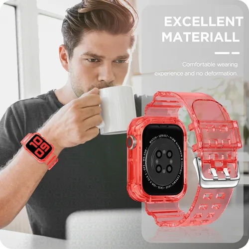 Vista 291 de DABAOZA - Correa transparente compatible con Apple Watch con estuche protector, correa deportiva de TPU con brillo para mujeres y hombres