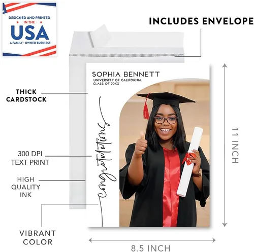 Vista 2 de Andaz Press Tarjeta fotográfica de graduación jumbo personalizada de 8.5 x 11 pulgadas con sobre, tarjeta de felicitación personalizada de clase