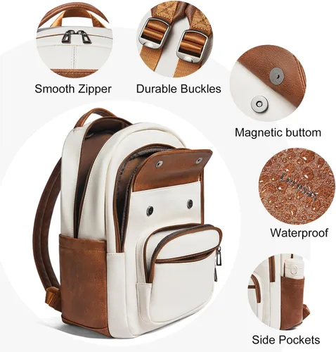Vista 5 de Leresas Mochila de 37L para mujeres y hombres, bolsa de profesor, mochila de viaje de trabajo, mochila de cuero vegano para computadora portátil