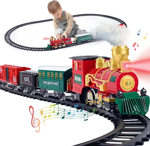 Vista 8 de Juego de Tren para Niños, Juego de Tren de Navidad para Debajo de los Árboles, Juguetes de Tren Eléctrico para Niños y Niñas con Locomotora