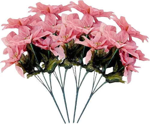 Vista 12 de Ferial 2 flores artificiales de Navidad – Ramo de flor de Pascua de seda de 5 cabezas – Flores falsas para fiesta de Navidad, decoración de boda 2