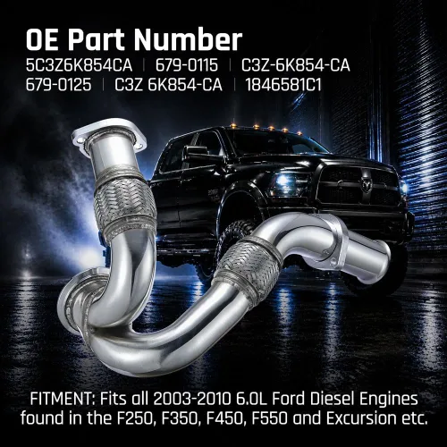 Vista 2 de SPELAB Tubo de Escape Up-Pipe Y-Pipe Adecuado Compatible con Ford 2003-2007 6.0L Powerstroke Diesel F250 F350 F450 Heavy Duty Pulido