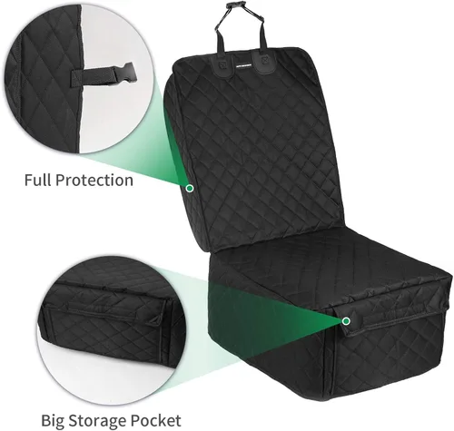 Vista 6 de Fundas de asiento de coche para perro, funda de asiento delantero con solapas laterales, 100% impermeable, protector de asiento de automóvil