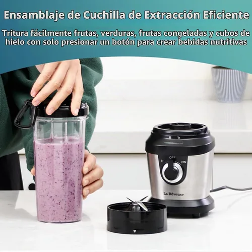 Vista 6 de La Reveuse Licuadora para batidos, 400 W, con 2 tazas de mezcla de 24 onzas y tapas para llevar, sin BPA