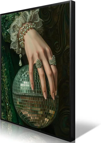Vista 17 de Pintura retro de chica con estilo vintage en lienzo con estampado de rosas, póster estético antiguo, chica victoriana de estilo moody, arte de pared