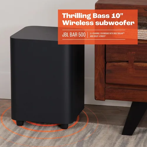 Vista 9 de JBL Bar 500: Barra de sonido de 5.1 canales con MultiBeam™ y Dolby Atmos®, negro