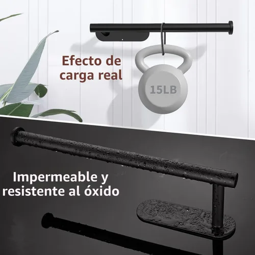 Vista 5 de DEKAVA - Soporte para toallas de papel para usar en la pared o debajo del gabinete en la cocina, autoadhesivo, de barra, estante, de acero Negro
