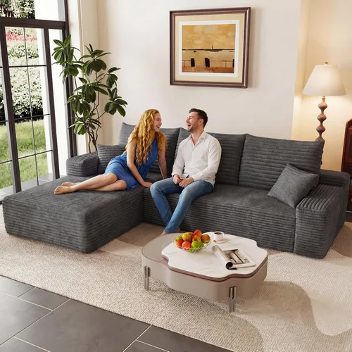 Vista 51 de Sofá modular de 96 pulgadas en forma de L, sofá modular de 3 asientos, sofá modular de pana de espuma viscoelástica sin hueso para sala de estar