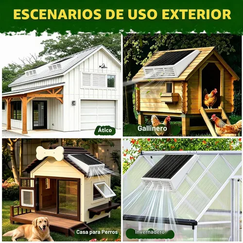 Vista 8 de Ventilador de escape solar de 25 W para gallinero con cable adaptador