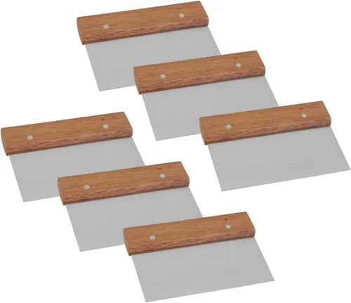 Vista 3 de Raspador de banco de acero inoxidable, masa picadora con mango de madera para utensilios para hornear (2 piezas)