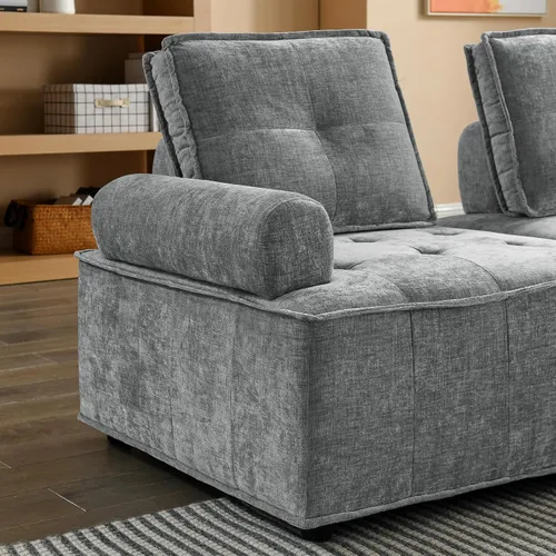 Vista 82 de Quarte Sofá seccional en forma de U, sofá modular con dos asientos individuales, dos sillas, combinación de bricolaje, tela de hilo en bucle Beige/5