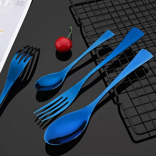 Vista 4 de Juego de cubiertos de acero inoxidable resistente, juego de cubiertos de 28 piezas para 4, vajilla moderna, incluye 3 cucharas de tamaño, juego