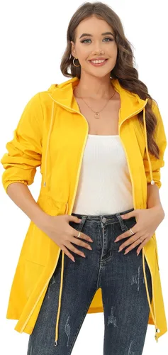 Vista 4 de ETOSELL Chaqueta impermeable para mujer con capucha, para exteriores, larga, plegable, rompevientos ligeros