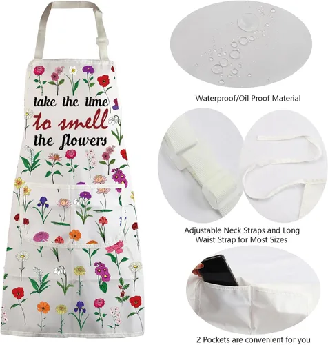 Vista 5 de MBMSO Delantal floral con bolsillos, delantal de jardinería de flores, regalo para mamá, delantal de cocina, delantal de floristería, regalo
