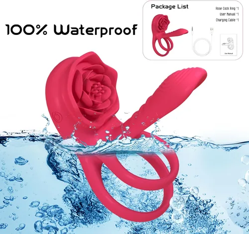 Vista 9 de Anillo vibrador para el pene con estimulador de clítoris rosa, vibrador de anillo para el pene para parejas, juguetes sexuales para hombres