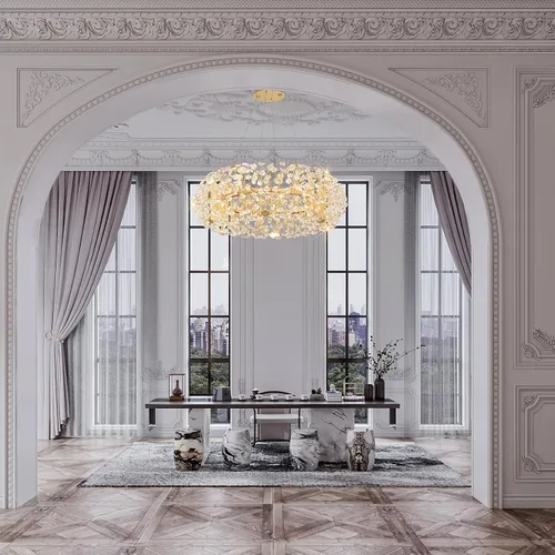 Vista 6 de ykolupty - Candelabro de diente de león dorado de 8 luces para comedor, lámpara colgante Sputnik con control remoto, candelabro de cristal moderno