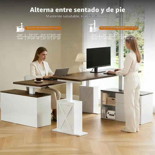 Vista 4 de Escritorio de pie en forma de L de 67 pulgadas con cajones Blanco