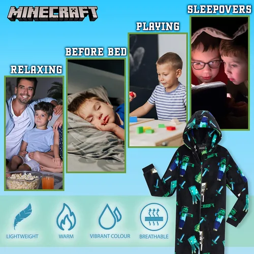 Vista 6 de Minecraft Pyjama For Boys, Kids Pyjamas All in One, Super Soft Hooded Pyjamas, Gifts For Gamers Boys Girls