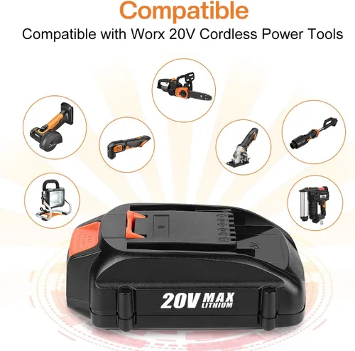 Vista 3 de Paquete de 2 baterías de repuesto de 4.0Ah WA3525 para Worx 20V PowerShare para WA3520 WA3525 WA3575 WG890 WG891 para baterías Worx de 20 V