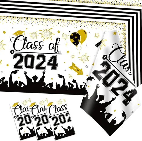 Vista 9 de DUAIAI Decoraciones para fiestas de graduación 2024, paquete de 3 manteles de graduación de tamaño grande, 54 x 108 pulgadas, decoración de plástico