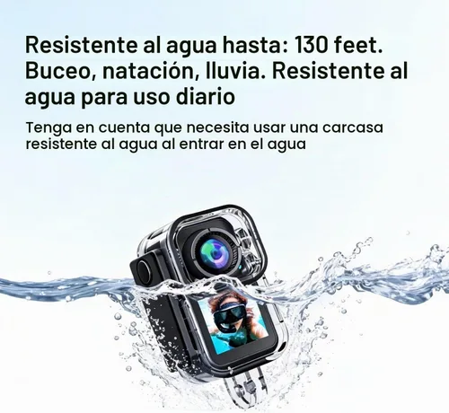 Vista 4 de Mini cámara de acción 4K, estabilización EIS, gran angular de 130°, pantalla táctil dual, grabación previa, impermeable para vlogging, aventuras al