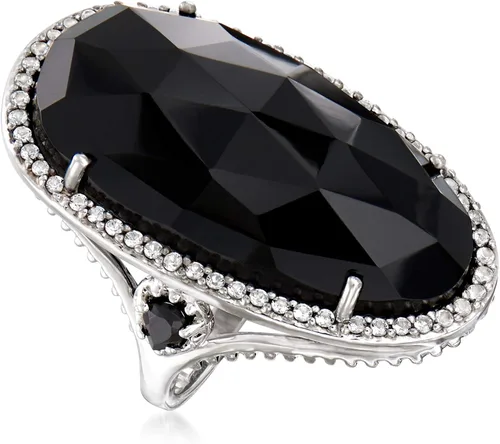 Vista 3 de Ross-Simons Black Onyx, 40 ct. t.w. Black Spinel and .40 ct. t.w. White Topaz Cocktail Ring in Sterling Silver