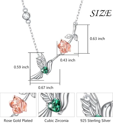 Vista 3 de HOOHWE Anillo de colibrí de plata de ley S925, collar, aretes, joyería de colibrí para mujeres y adolescentes, Metal, No es una piedra preciosa