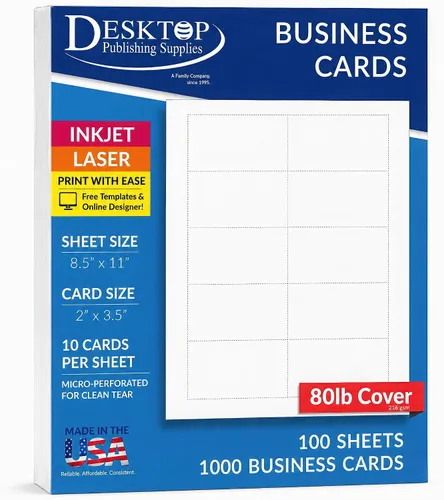 Vista 10 de Papel blanco pesado para tarjetas de visita en blanco, 20 hojas, 200 tarjetas de visita, cubierta de 80 libras, 7.69 oz/m², compatible
