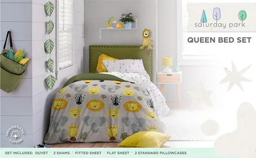 Vista 2 de Juego de cama Queen de amigos del safari de Saturday Park - Juego de 7 piezas de ropa de cama de algodón orgánico 100% animales - Certificado GOTS