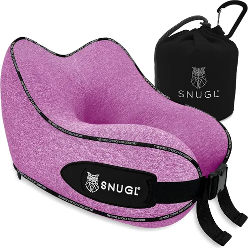 Vista 16 de SNUGL Almohada de viaje – Almohadas de espuma viscoelástica – Almohada para el cuello para avión con bolsa de transporte y clip – Almohadas de apoyo