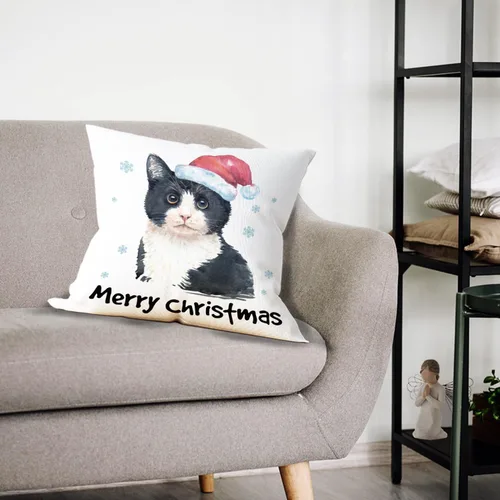 Vista 3 de Mancheng-zi Fundas de almohada de gato de Navidad de 18 x 18 pulgadas, almohada de gato, fundas de almohada de gato, funda de almohada de gato