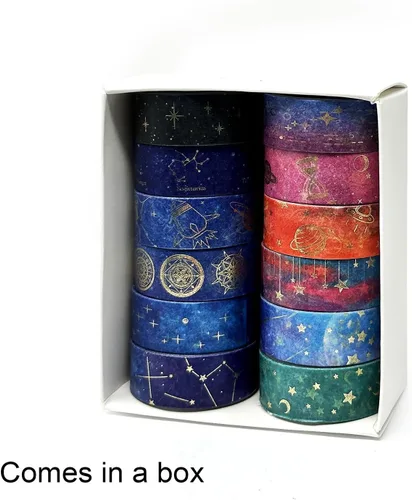 Vista 5 de allydrew Elegante caja de cinta washi de lámina dorada para artes y manualidades, álbumes de recortes, papelería, diario (12 rollos), galaxia