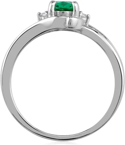 Vista 4 de Silvershake Anillo de compromiso de plata de ley 925 con forma ovalada de 0.276 x 0.197 in Circonita verde esmeralda y blanca creadas