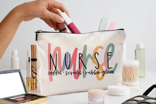 Vista 2 de Bolsas de maquillaje para enfermeras - Bolsas de cosméticos con cremallera para mujeres y estudiantes de enfermería Un estilo-enfermera-blanco