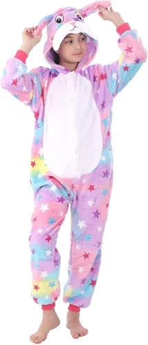 Vista 8 de WOYASIM Disfraz de franela para niños, disfraz de Halloween, Pascua, animales, cosplay para niñas y niños, una pieza