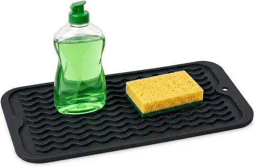 Vista 67 de ZLR 2 bandejas de silicona para fregadero (6 x 12 pulgadas/6.024 x 12.008 in) - Soporte estrecho para esponja para encimera de cocina - Tapete Negro