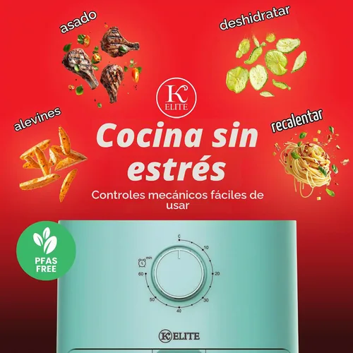 Vista 4 de Kitchen Elite Freidora de aire mecánica con controles manuales de perilla Azul