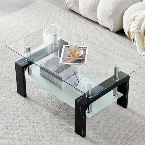 Vista 8 de Btrpily Mesa de centro rectangular para sala de estar, mesa de té adecuada para sala de espera, mesa auxiliar moderna con patas de madera, mesa