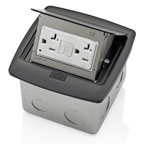 Vista 5 de Leviton Caja de suelo emergente con salida de 15 A, salida GFCI de autoprueba resistente a manipulaciones, PFGF1-MB, color negro
