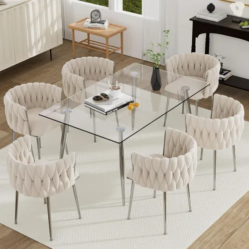 Vista 38 de Juego de mesa de comedor de cristal plateado para 2, juego de mesa cuadrada de lujo moderno de 36 pulgadas, juego de mesa de cocina minimalista de 3