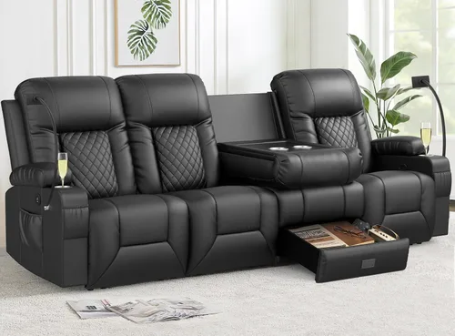 Vista 22 de Furnimat Juego de sofá reclinable con 2+1 piezas para sala de estar, sofá reclinable de 2 plazas en cuero, 1 silla reclinable con asiento de sofá