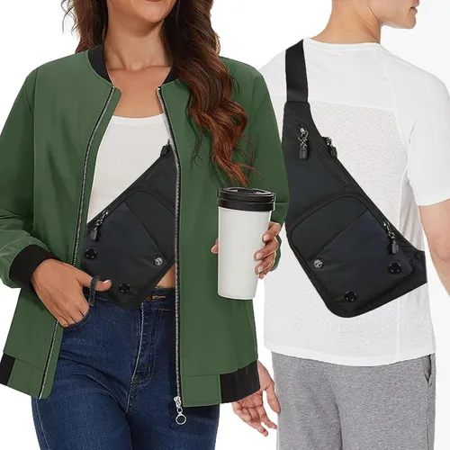 Vista 5 de Tealots Bolso bandolera delgado con bolsillo personal, bolso de hombro casual, mochila ligera, bolsa de pecho para viajes, senderismo