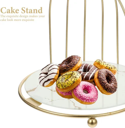Vista 3 de BESTonZON Jaula de pájaros de metal dorado, soporte para cupcakes, postres para bodas, fiestas, cumpleaños, celebraciones de ducha, decoración